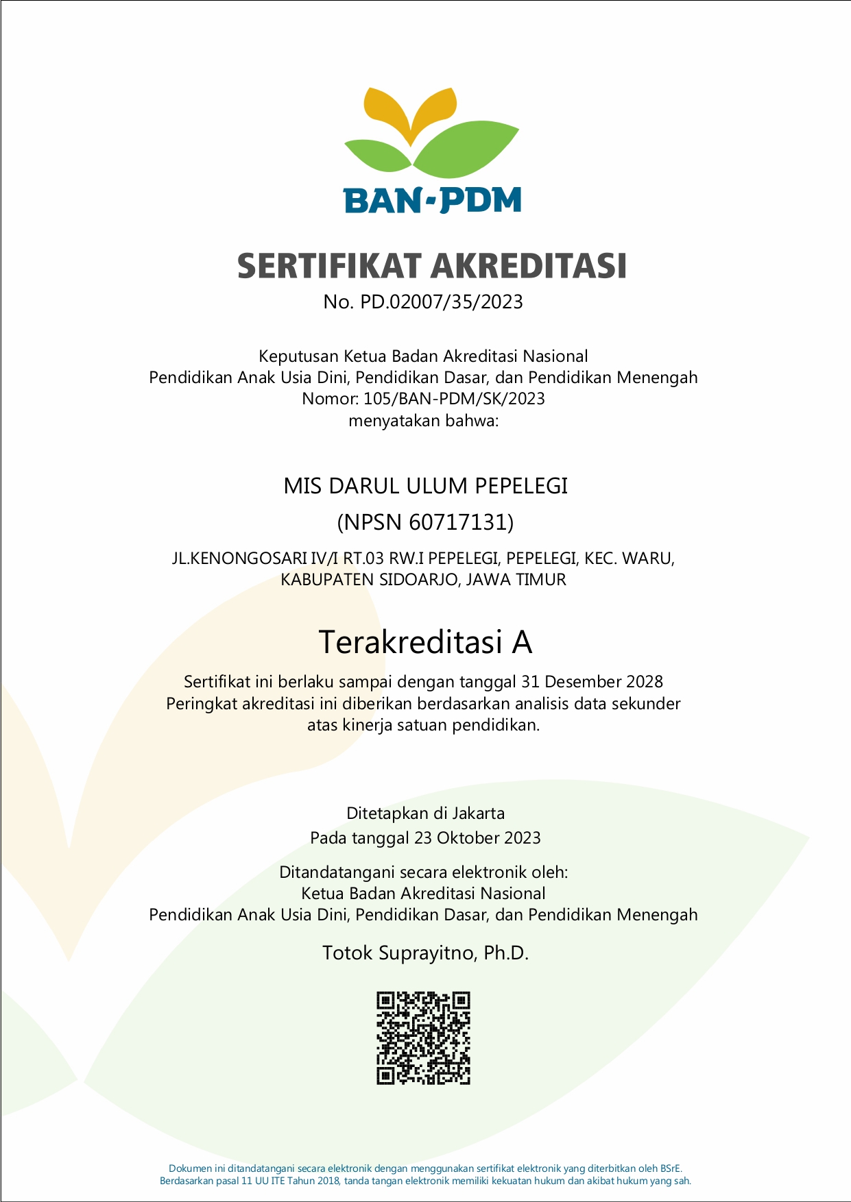 Sertifikat Akreditasi Oleh BAN PDM